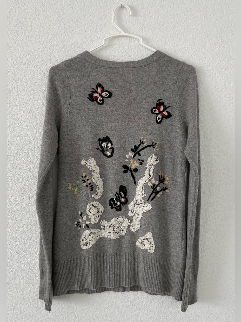 Anthropologie Gray V-Neck Button Cardigan Sweater